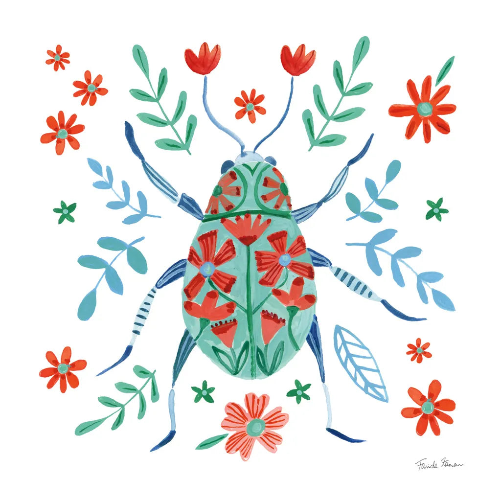 Folk Beetle II by Farida Zaman. SKU 72000a. Archival Giclee Fine art print for wall decor.