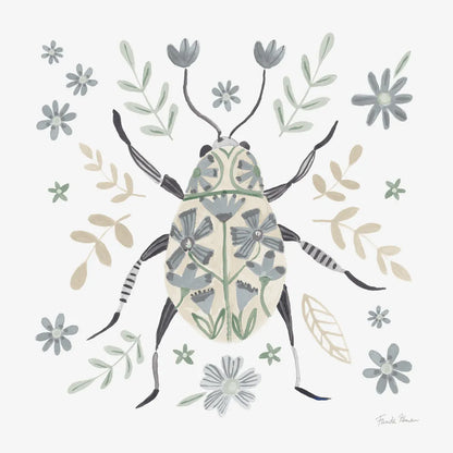 Folk Beetle II Neutral by Farida Zaman. SKU 79490a. Archival Giclee Fine art print for wall decor.