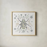 Folk Beetle II Neutral by Farida Zaman. Shown in a natural wood glass frame for a timeless modern aesthetic. Available as an archival giclee rolled canvas, fine art paper, or poster print. SKU 79490a.