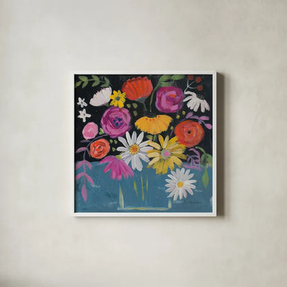 Folk Floral II by Farida Zaman. Shown in a crisp white glass frame for a clean and minimalist style. Available as an archival giclee rolled canvas, fine art paper, or poster print. SKU 38697a.