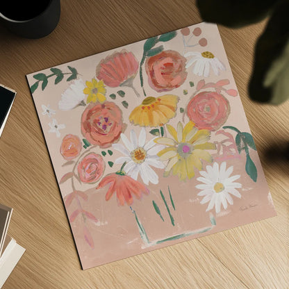 Folk Floral II Modern by Farida Zaman. Shown as a detailed flat fine art print, highlighting archival giclee quality. Available as an archival giclee rolled canvas, fine art paper, or poster print. SKU 53049a.