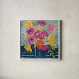 Folk Floral III by Farida Zaman. Shown in a crisp white glass frame for a clean and minimalist style. Available as an archival giclee rolled canvas, fine art paper, or poster print. SKU 38698a.