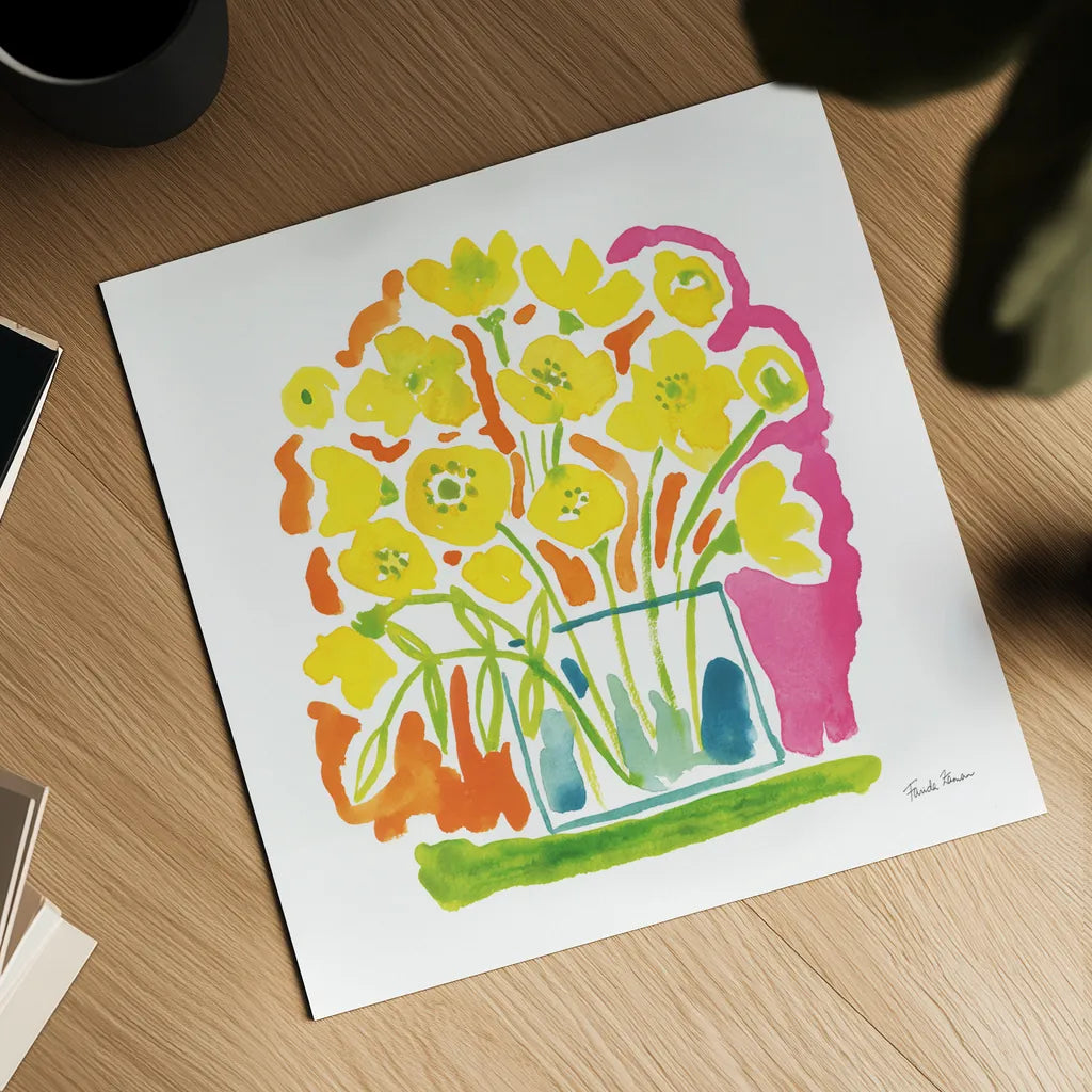 Fresh Bouquet by Farida Zaman. Shown as a detailed flat fine art print, highlighting archival giclee quality. Available as an archival giclee rolled canvas, fine art paper, or poster print. SKU 73937a.