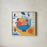 Fruit Still Life I by Farida Zaman. Shown in a natural wood glass frame for a timeless modern aesthetic. Available as an archival giclee rolled canvas, fine art paper, or poster print. SKU 77488a.