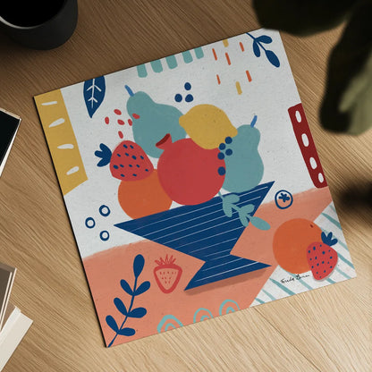 Fruit Still Life II by Farida Zaman. Shown as a detailed flat fine art print, highlighting archival giclee quality. Available as an archival giclee rolled canvas, fine art paper, or poster print. SKU 77489a.