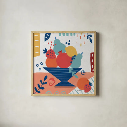 Fruit Still Life II by Farida Zaman. Shown in a natural wood glass frame for a timeless modern aesthetic. Available as an archival giclee rolled canvas, fine art paper, or poster print. SKU 77489a.