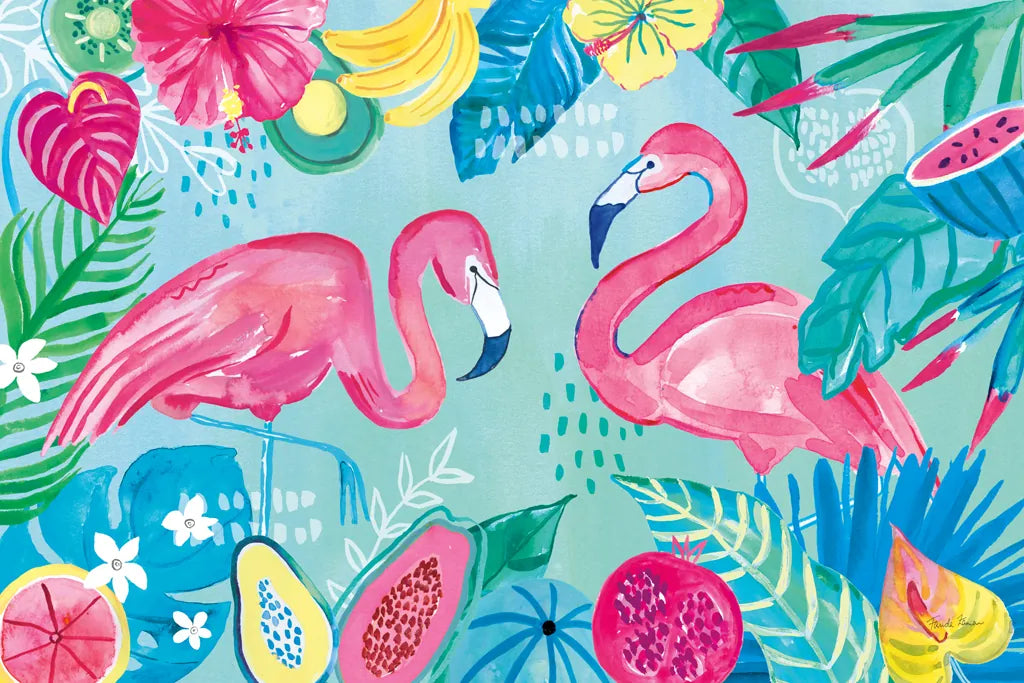 Fruity Flamingos I by Farida Zaman. SKU 74746i. Archival Giclee Fine art print for wall decor.