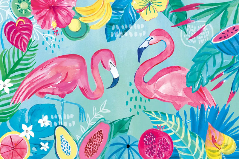 Fruity Flamingos I by Farida Zaman. SKU 74746i. Archival Giclee Fine art print for wall decor.