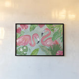 Fruity Flamingos I v2 by Farida Zaman. shown as a paper print in a black flame. Available as a archival giclee rolled canvas, fine art paper, or poster print. SKU 94216i.