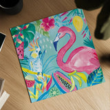 Fruity Flamingos III by Farida Zaman. Shown as a detailed flat fine art print, highlighting archival giclee quality. Available as an archival giclee rolled canvas, fine art paper, or poster print. SKU 74748a.