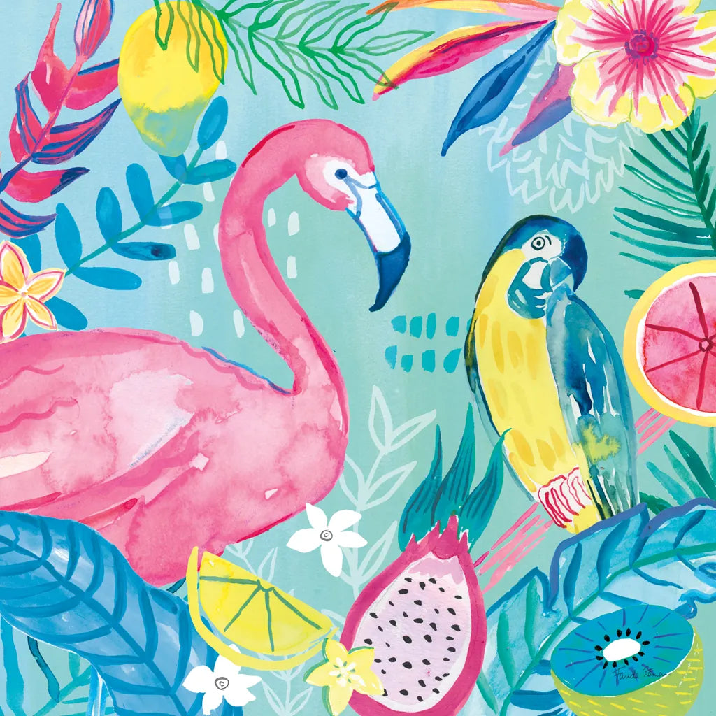 Fruity Flamingos IV by Farida Zaman. SKU 74749a. Archival Giclee Fine art print for wall decor.