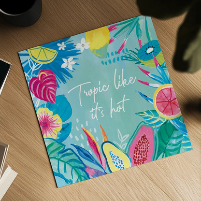 Fruity Flamingos IX by Farida Zaman. Shown as a detailed flat fine art print, highlighting archival giclee quality. Available as an archival giclee rolled canvas, fine art paper, or poster print. SKU 74754a.