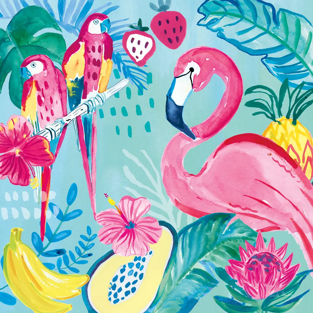 Fruity Flamingos V by Farida Zaman. SKU 74750a. Archival Giclee Fine art print for wall decor.