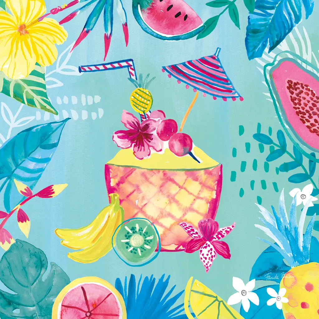 Fruity Flamingos VII by Farida Zaman. SKU 74752a. Archival Giclee Fine art print for wall decor.