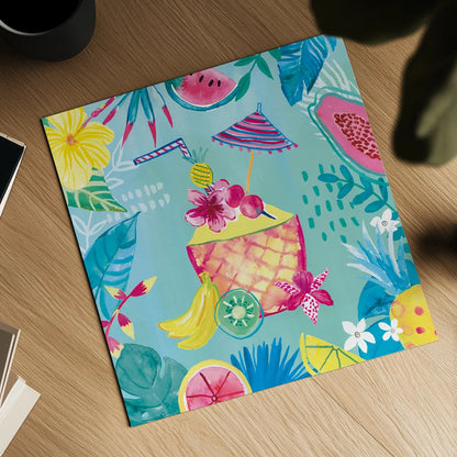 Fruity Flamingos VII by Farida Zaman. Shown as a detailed flat fine art print, highlighting archival giclee quality. Available as an archival giclee rolled canvas, fine art paper, or poster print. SKU 74752a.