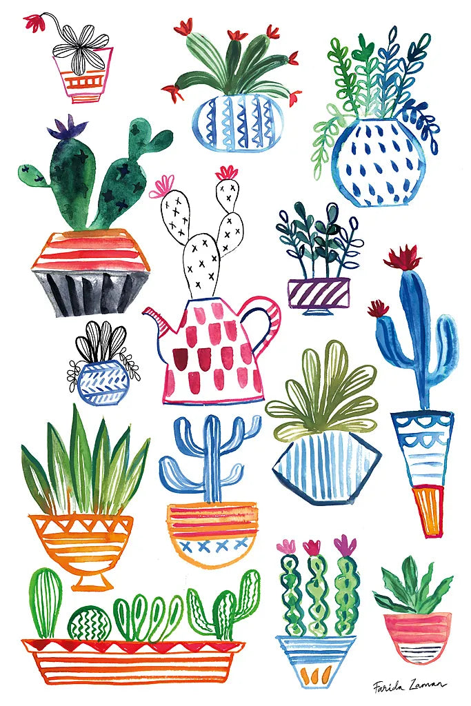 Funky Cacti I by Farida Zaman. SKU 37123h. Archival Giclee Fine art print for wall decor.