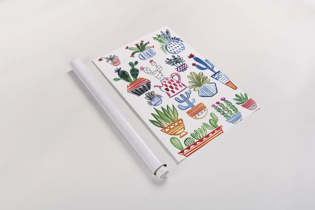 Funky Cacti I by Farida Zaman. shown as a rolled paper print. Available as archival giclee rolled canvas, fine art paper, or poster print. SKU 37123h.