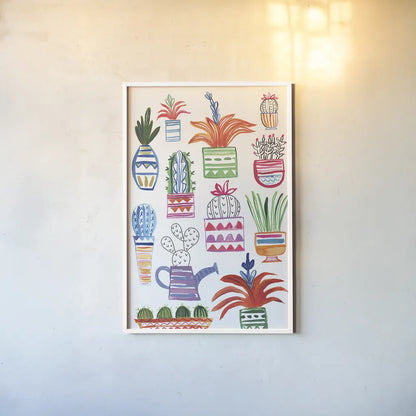 Funky Cacti II by Farida Zaman. shown as a paper print in a white frame. Available as a archival giclee rolled canvas, fine art paper, or poster print. SKU 37124h.