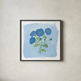 Garden Blues I by Farida Zaman. Shown in a sleek black glass frame for a contemporary gallery look. Available as an archival giclee rolled canvas, fine art paper, or poster print. SKU 98059a.