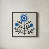 Garden Folk I by Farida Zaman. Shown in a sleek black glass frame for a contemporary gallery look. Available as an archival giclee rolled canvas, fine art paper, or poster print. SKU 81908a.