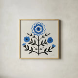 Garden Folk I by Farida Zaman. Shown in a natural wood glass frame for a timeless modern aesthetic. Available as an archival giclee rolled canvas, fine art paper, or poster print. SKU 81908a.