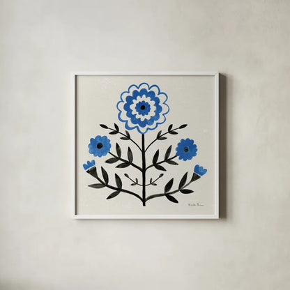 Garden Folk I by Farida Zaman. Shown in a crisp white glass frame for a clean and minimalist style. Available as an archival giclee rolled canvas, fine art paper, or poster print. SKU 81908a.