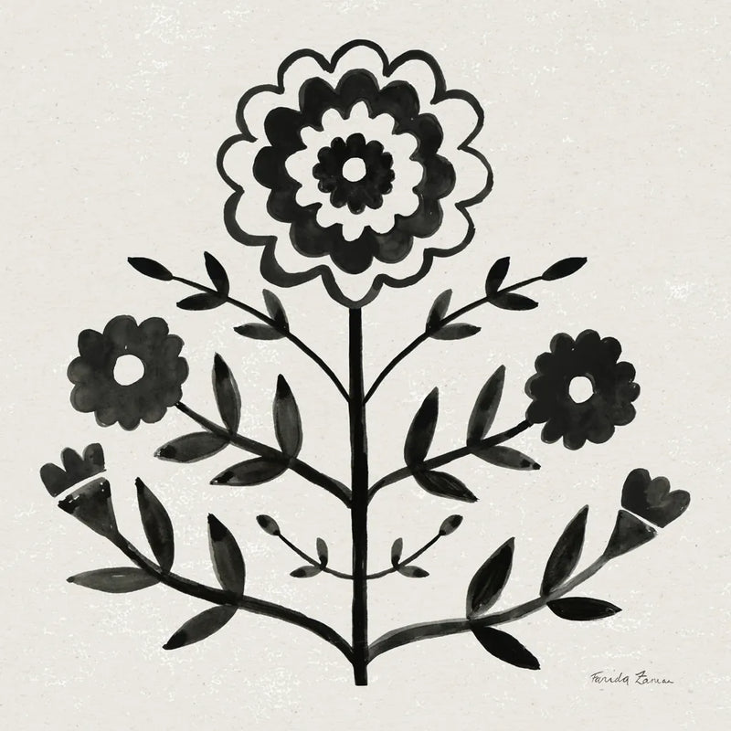 Garden Folk I Black by Farida Zaman. SKU 83250a. Archival Giclee Fine art print for wall decor.