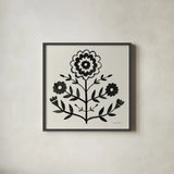 Garden Folk I Black by Farida Zaman. Shown in a sleek black glass frame for a contemporary gallery look. Available as an archival giclee rolled canvas, fine art paper, or poster print. SKU 83250a.