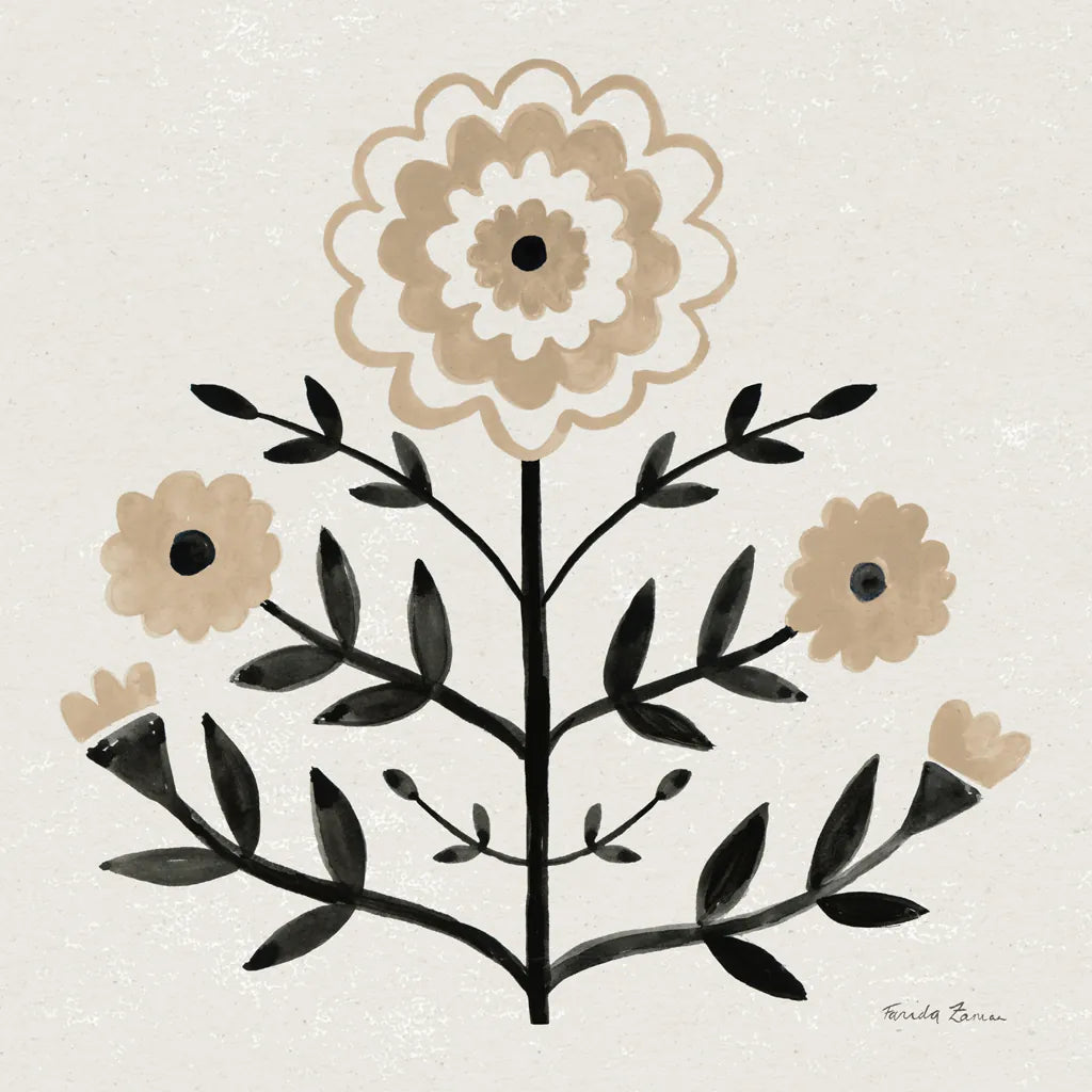 Garden Folk I Brown by Farida Zaman. SKU 83252a. Archival Giclee Fine art print for wall decor.