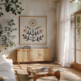 Garden Folk I Brown by Farida Zaman. Shown in a natural wood frame in a cozy modern living room. Available as an archival giclee rolled canvas, fine art paper, or poster print. SKU 83252a.