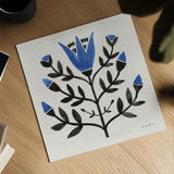 Garden Folk II by Farida Zaman. Shown as a detailed flat fine art print, highlighting archival giclee quality. Available as an archival giclee rolled canvas, fine art paper, or poster print. SKU 81909a.