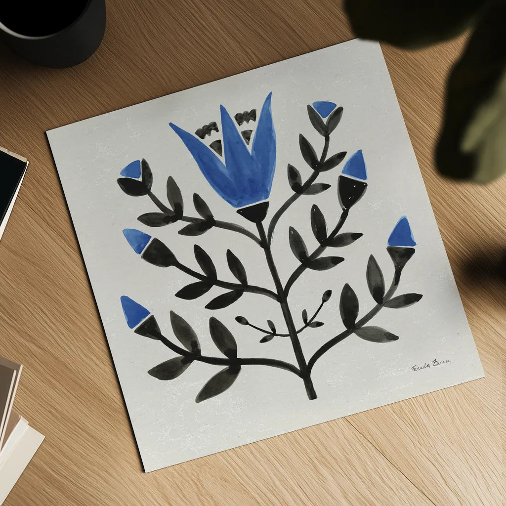 Garden Folk II by Farida Zaman. Shown as a detailed flat fine art print, highlighting archival giclee quality. Available as an archival giclee rolled canvas, fine art paper, or poster print. SKU 81909a.