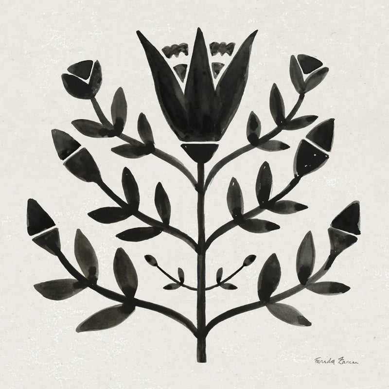 Garden Folk II Black by Farida Zaman. SKU 83251a. Archival Giclee Fine art print for wall decor.