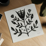 Garden Folk II Black by Farida Zaman. Shown as a detailed flat fine art print, highlighting archival giclee quality. Available as an archival giclee rolled canvas, fine art paper, or poster print. SKU 83251a.