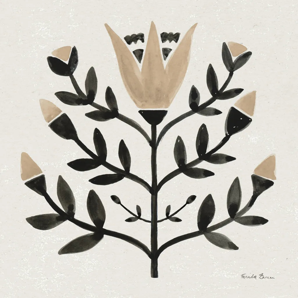 Garden Folk II Brown by Farida Zaman. SKU 83253a. Archival Giclee Fine art print for wall decor.