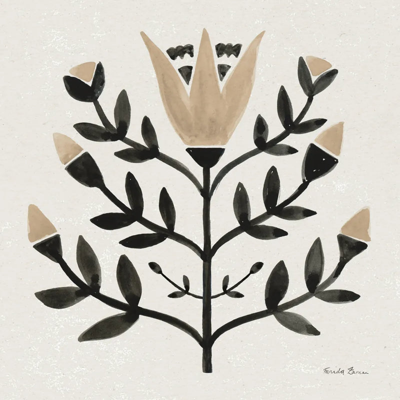 Garden Folk II Brown by Farida Zaman. SKU 83253a. Archival Giclee Fine art print for wall decor.