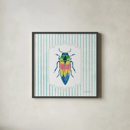 Garden Friends I by Farida Zaman. Shown in a sleek black glass frame for a contemporary gallery look. Available as an archival giclee rolled canvas, fine art paper, or poster print. SKU 98147a.