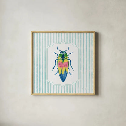 Garden Friends I by Farida Zaman. Shown in a natural wood glass frame for a timeless modern aesthetic. Available as an archival giclee rolled canvas, fine art paper, or poster print. SKU 98147a.