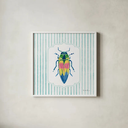 Garden Friends I by Farida Zaman. Shown in a crisp white glass frame for a clean and minimalist style. Available as an archival giclee rolled canvas, fine art paper, or poster print. SKU 98147a.