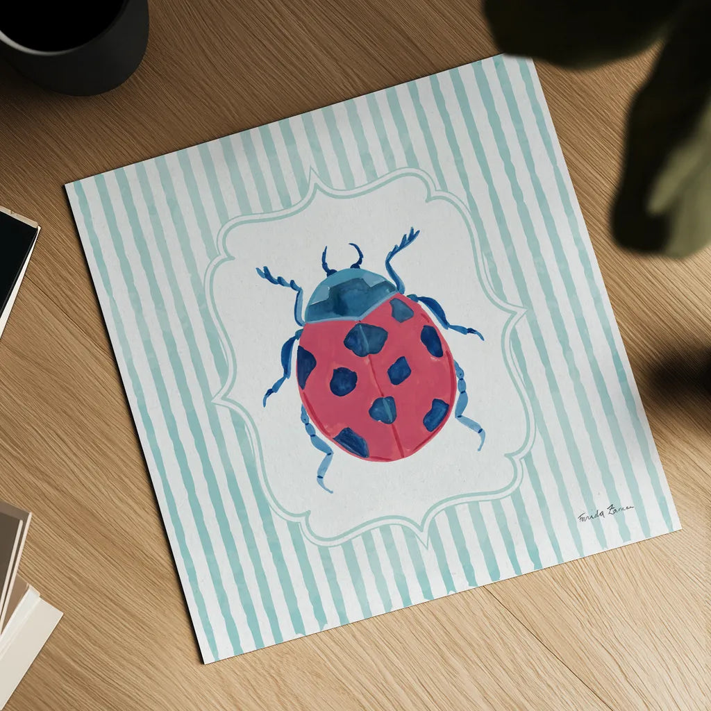 Garden Friends II by Farida Zaman. Shown as a detailed flat fine art print, highlighting archival giclee quality. Available as an archival giclee rolled canvas, fine art paper, or poster print. SKU 98148a.