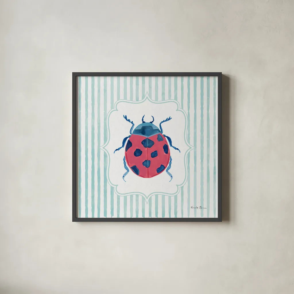 Garden Friends II by Farida Zaman. Shown in a sleek black glass frame for a contemporary gallery look. Available as an archival giclee rolled canvas, fine art paper, or poster print. SKU 98148a.