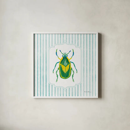 Garden Friends IV by Farida Zaman. Shown in a crisp white glass frame for a clean and minimalist style. Available as an archival giclee rolled canvas, fine art paper, or poster print. SKU 98150a.