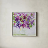 Garden Fun by Farida Zaman. Shown in a crisp white glass frame for a clean and minimalist style. Available as an archival giclee rolled canvas, fine art paper, or poster print. SKU 44836a.