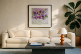 Garden Fun by Farida Zaman. Displayed in a glass frame with matte in a clean modern living room. Available as an archival giclee rolled canvas, fine art paper, or poster print. SKU 44836a.