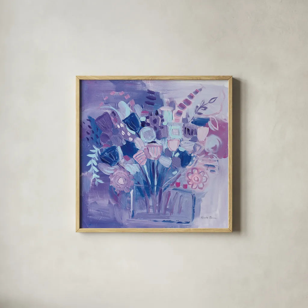 Garden Pastels by Farida Zaman. Shown in a natural wood glass frame for a timeless modern aesthetic. Available as an archival giclee rolled canvas, fine art paper, or poster print. SKU 44834a.