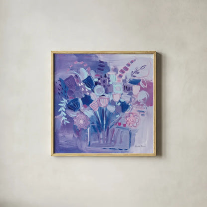 Garden Pastels by Farida Zaman. Shown in a natural wood glass frame for a timeless modern aesthetic. Available as an archival giclee rolled canvas, fine art paper, or poster print. SKU 44834a.