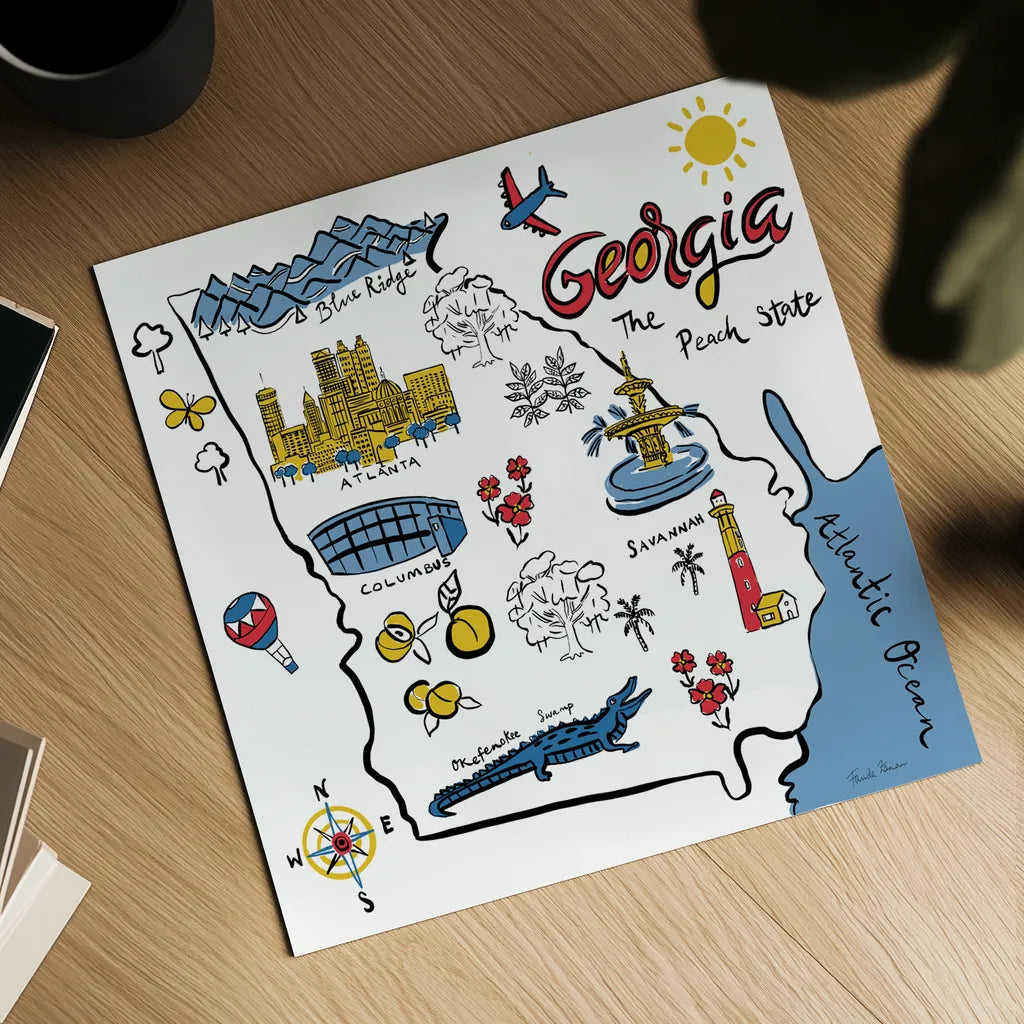 Georgia by Farida Zaman. Shown as a detailed flat fine art print, highlighting archival giclee quality. Available as an archival giclee rolled canvas, fine art paper, or poster print. SKU 87822a.