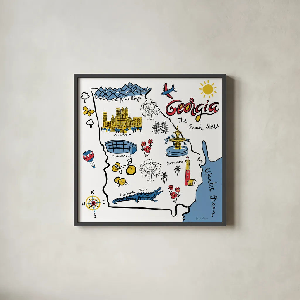 Georgia by Farida Zaman. Shown in a sleek black glass frame for a contemporary gallery look. Available as an archival giclee rolled canvas, fine art paper, or poster print. SKU 87822a.