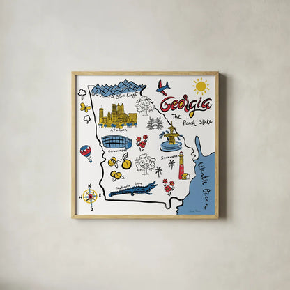 Georgia by Farida Zaman. Shown in a natural wood glass frame for a timeless modern aesthetic. Available as an archival giclee rolled canvas, fine art paper, or poster print. SKU 87822a.