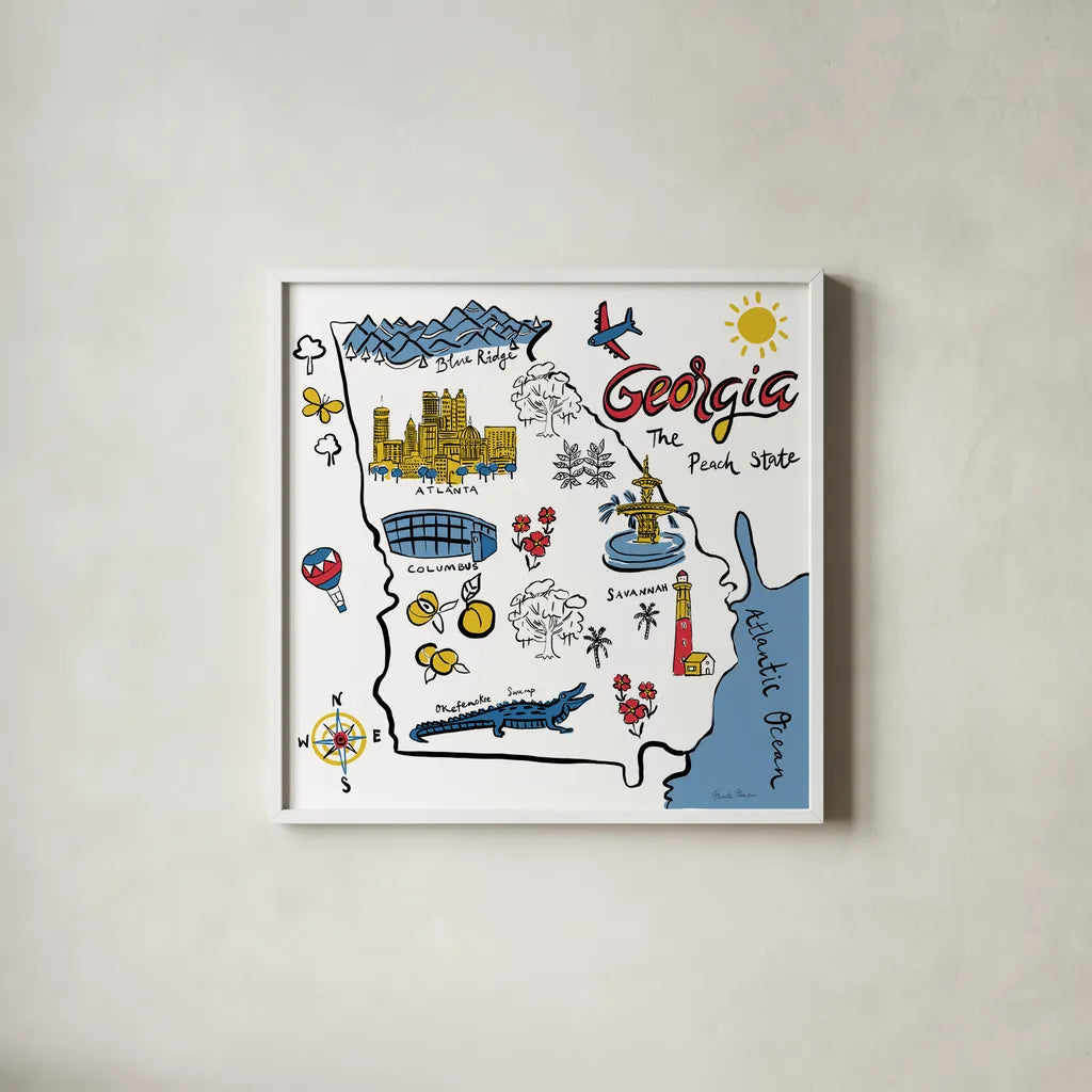 Georgia by Farida Zaman. Shown in a crisp white glass frame for a clean and minimalist style. Available as an archival giclee rolled canvas, fine art paper, or poster print. SKU 87822a.